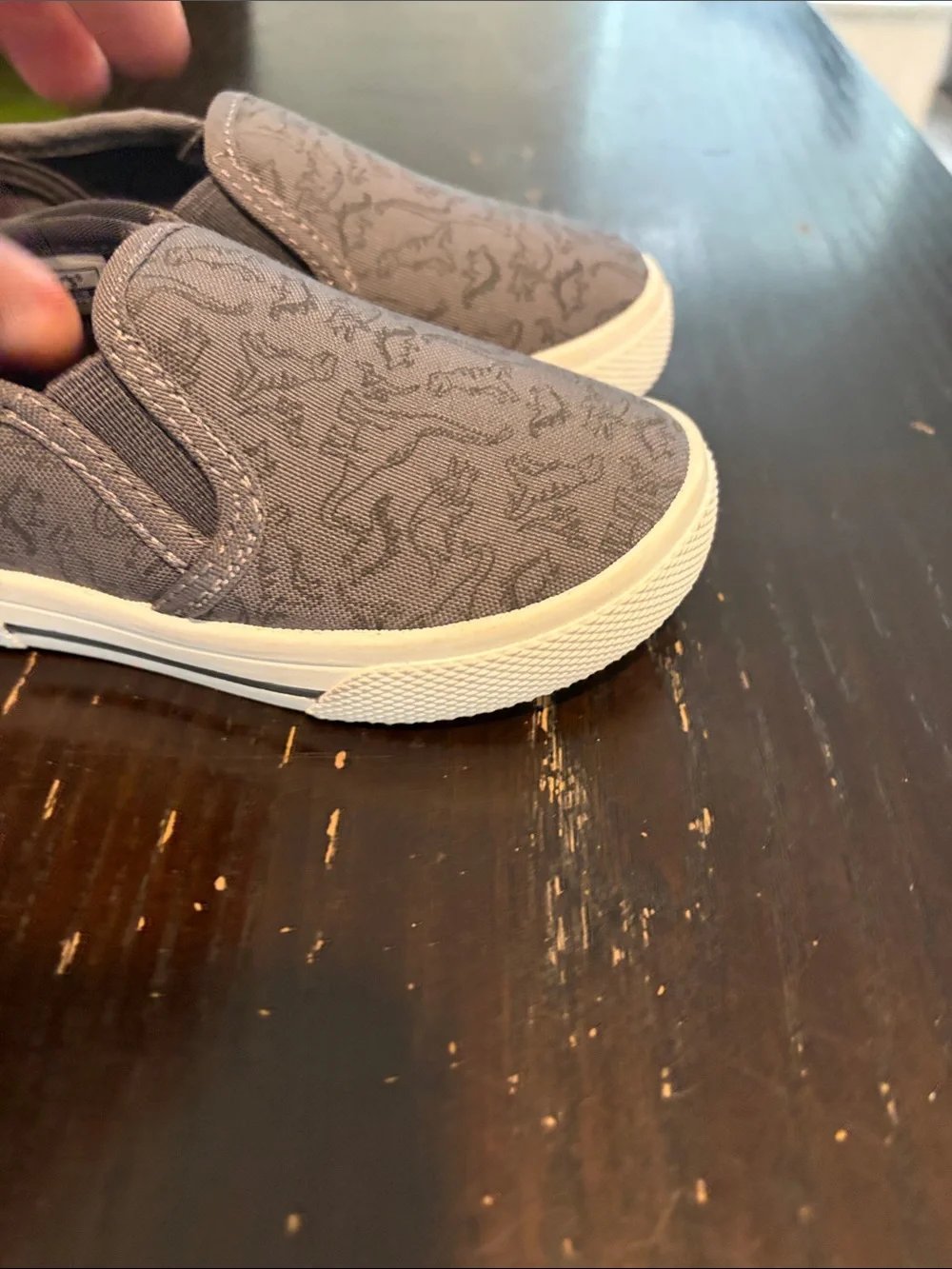 Carter's Dark Gray Slip-On Sneakers with Dino Outline Print
